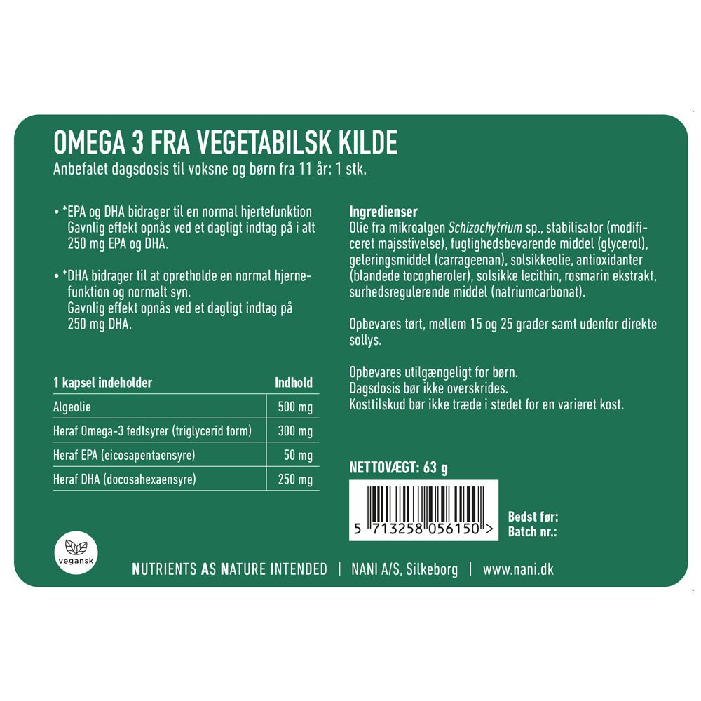 Nani | Alge omega 3 kapsler
