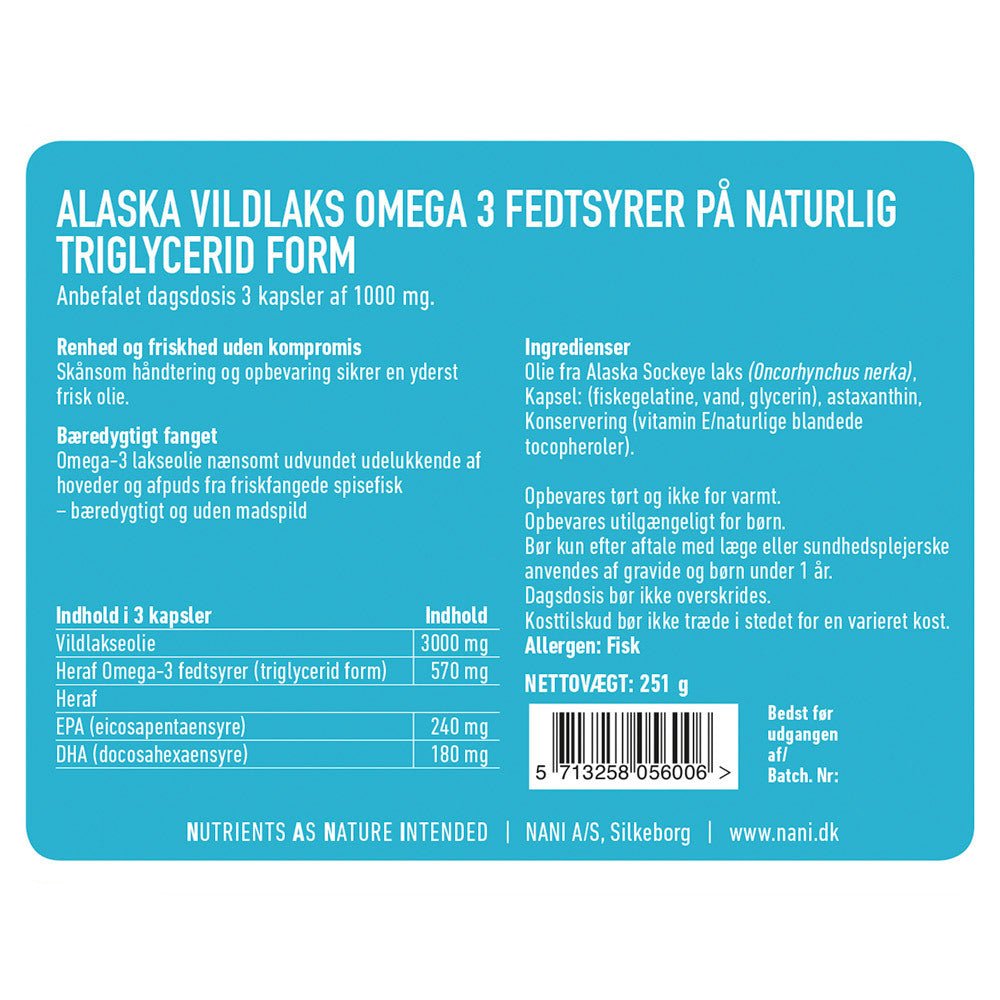 Nani alaska vildlaks omega 3 fiskeolie etiket
