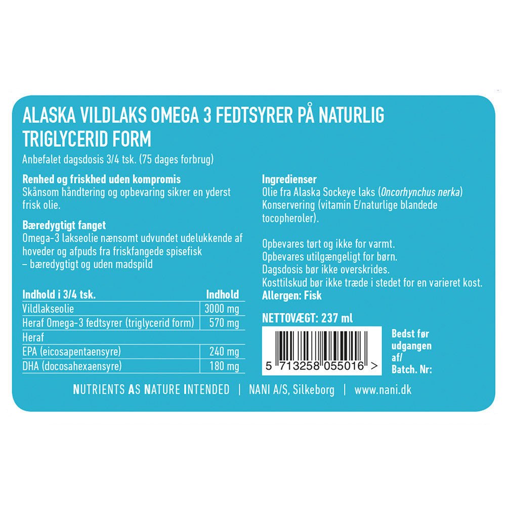 Nani Alaska Vildlaks Omega 3 | Flydende Koldpresset Fiskeolie